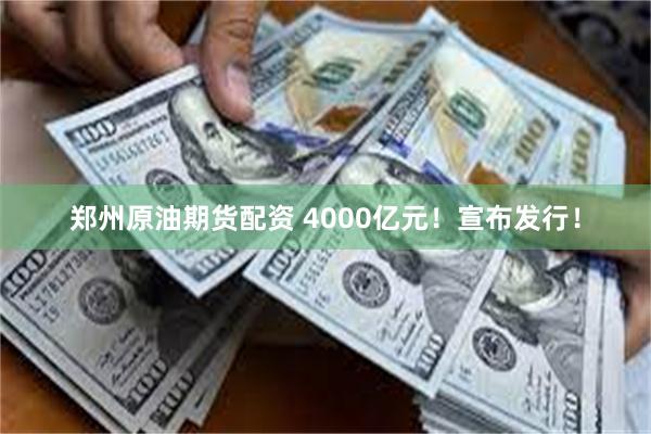 郑州原油期货配资 4000亿元！宣布发行！